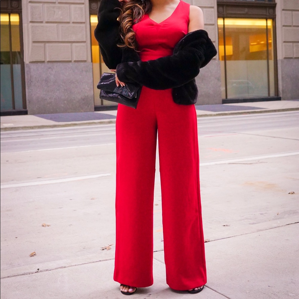 ****SOLD Express red jumpsuit perfect for the holidays.